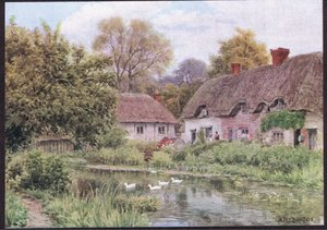 Cottages à Lake, près de Salisbury, Wiltshire, de The Cottages and the Village Life of Rural England publié par Dent & Sons Limited, 1912